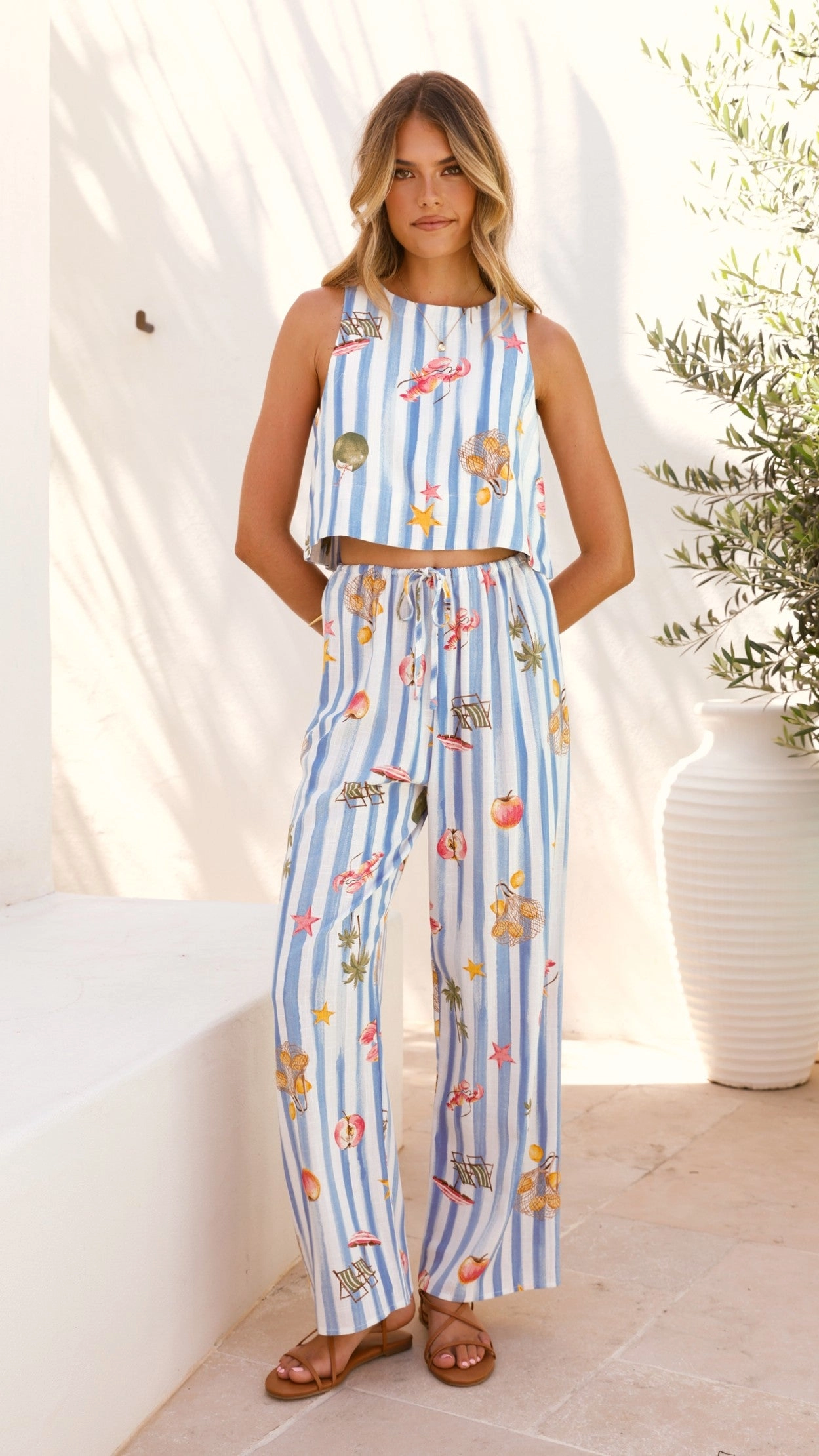 Alejandro Pants - Striped Sailor Print