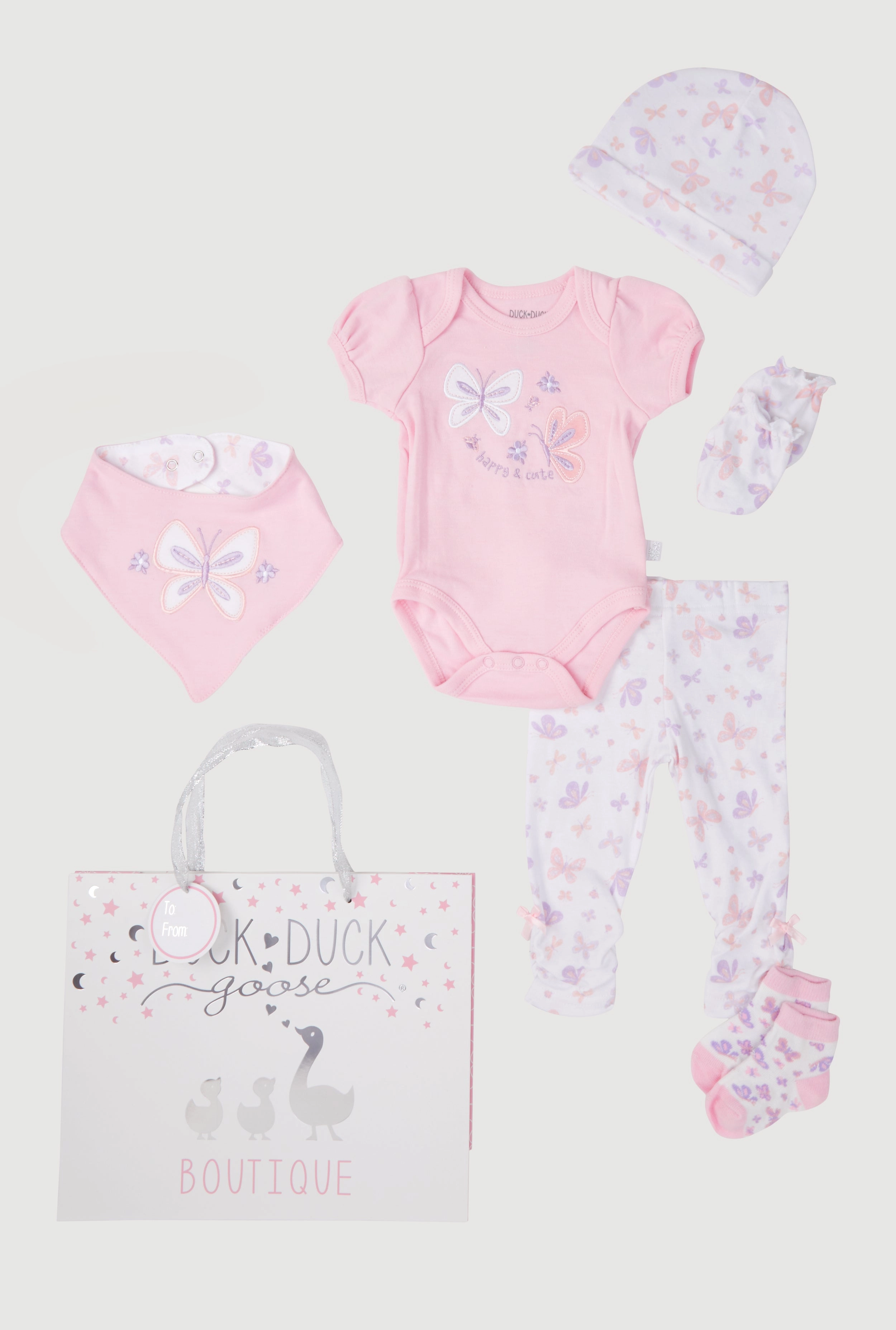 Baby Girls 0-9M Happy and Cute Bodysuit with Ruched Pants and Hat Gift Set
