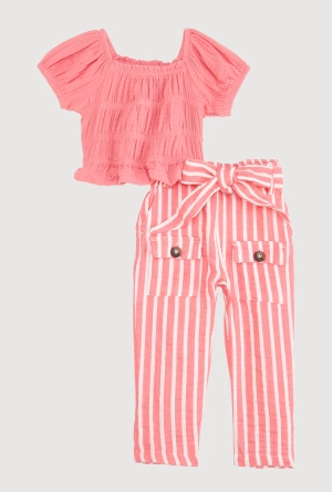 Baby Girls 12-24M Gauze Knit Peplum Top and Striped Pants