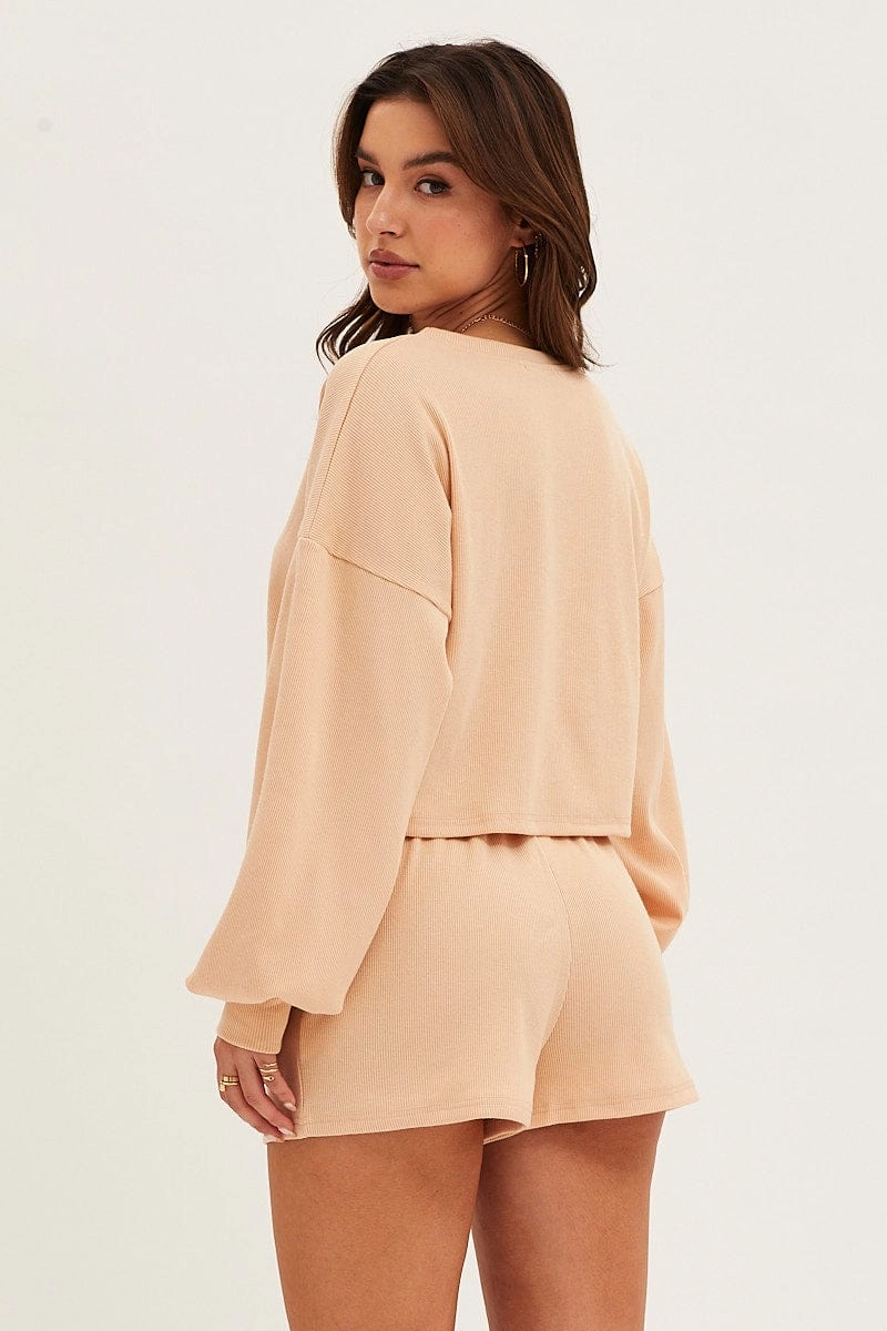 Beige Loungewear Shorts Cotton