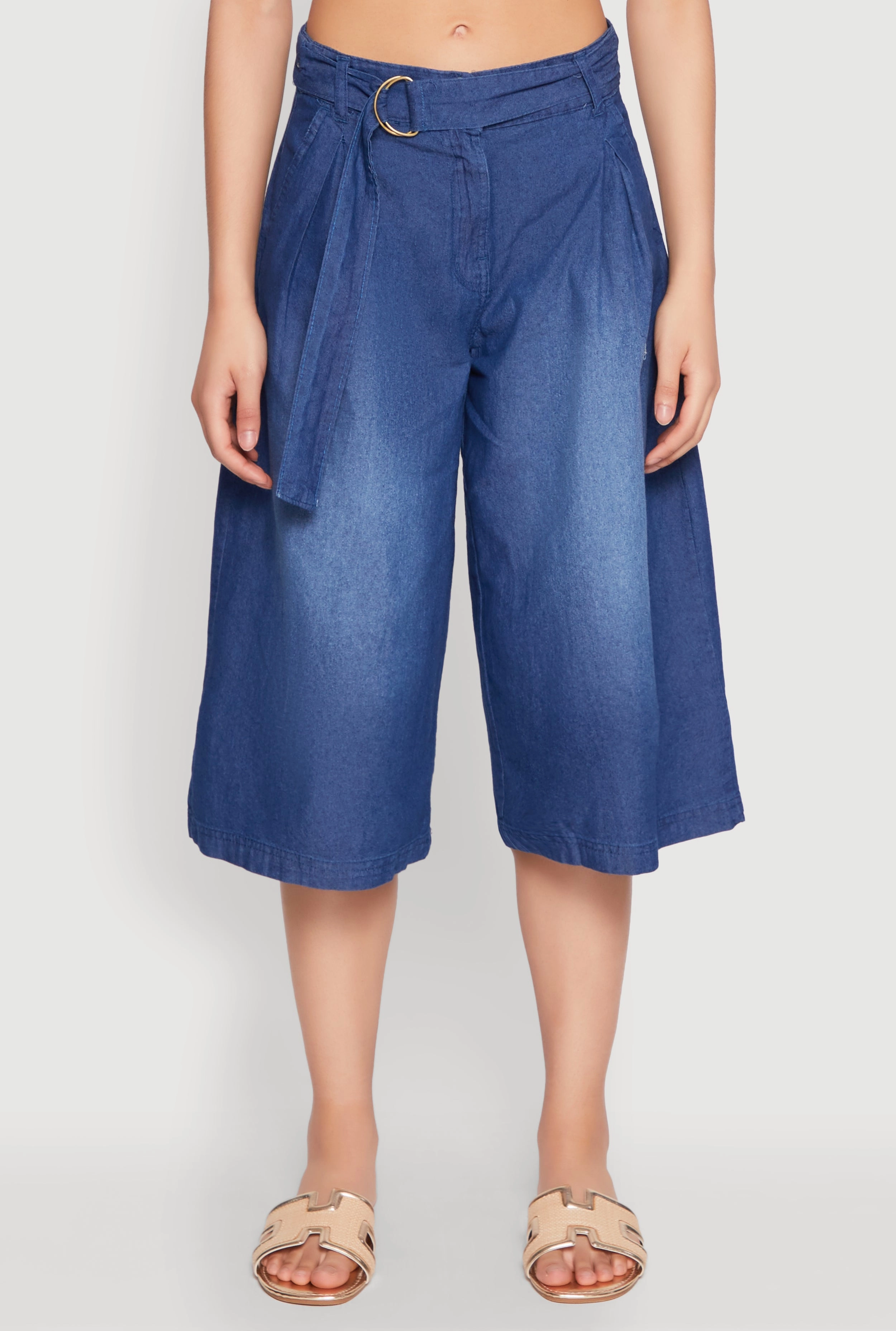 Belted Front Chambray Culottes