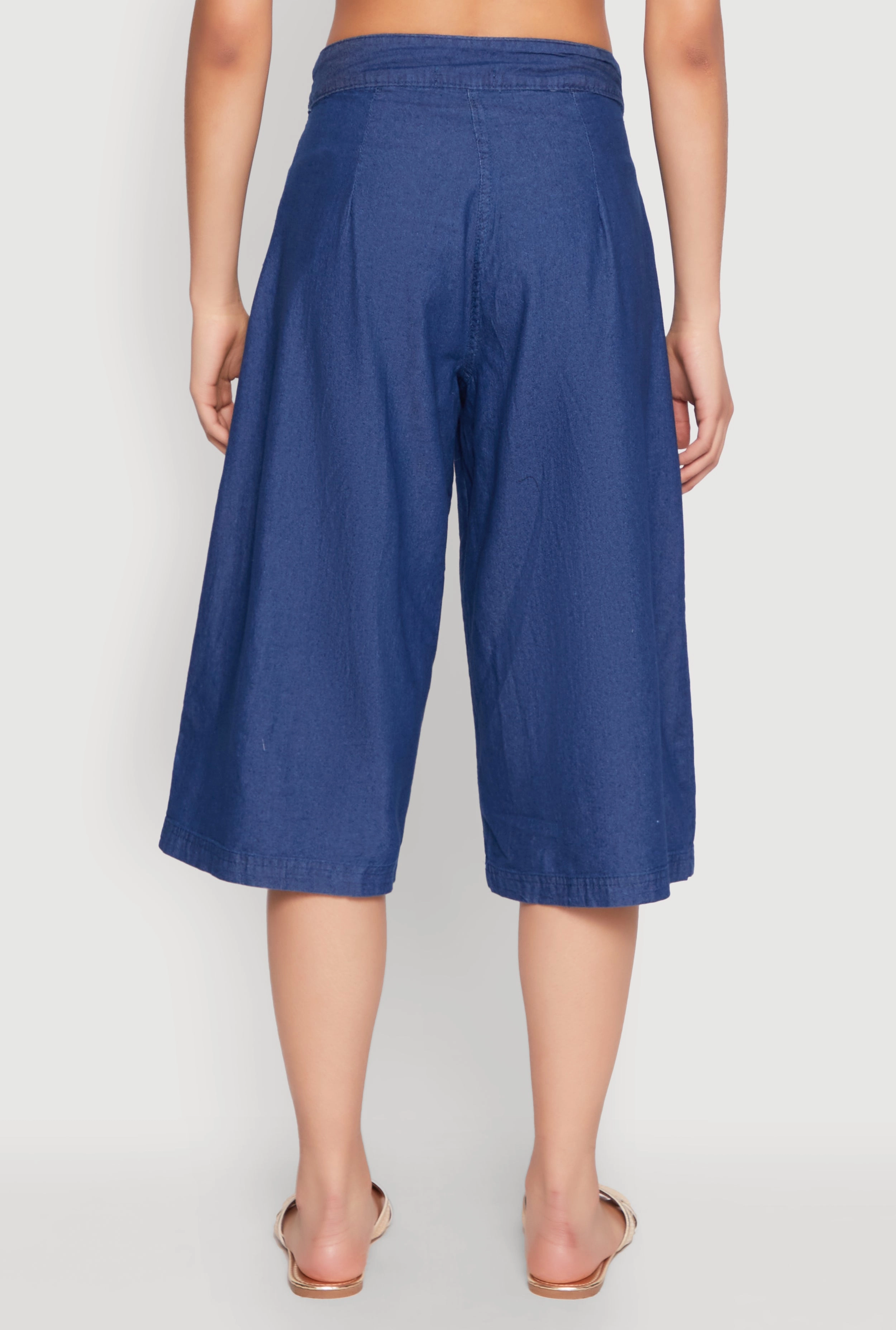 Belted Front Chambray Culottes