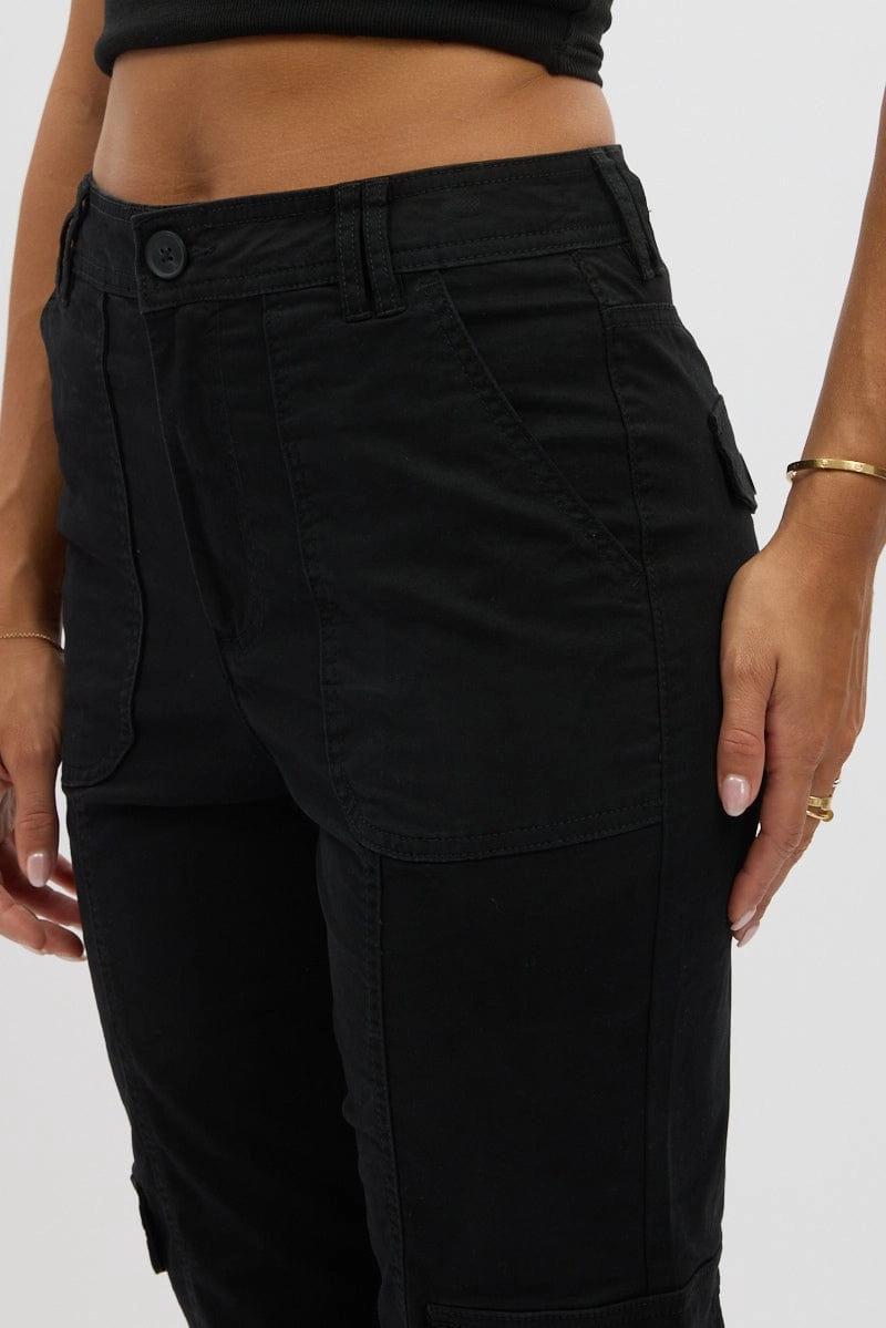 Black Cargo Pants Mid Rise