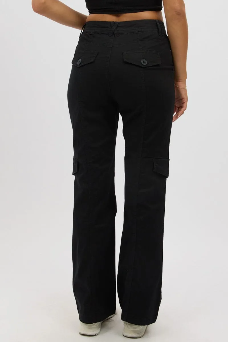 Black Cargo Pants Mid Rise