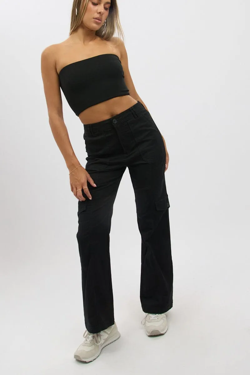 Black Cargo Pants Mid Rise