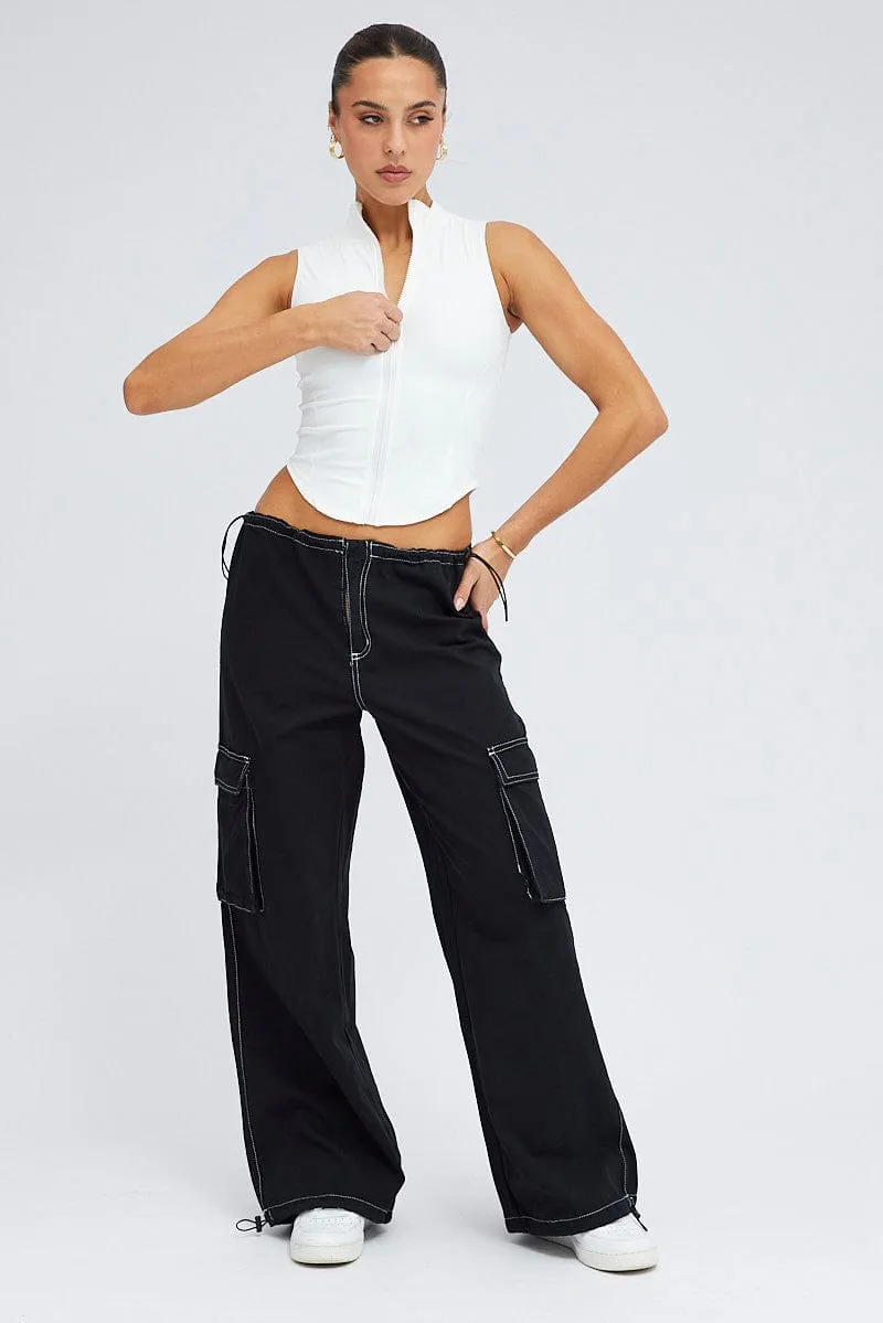 Black Parachute Pants Low Rise
