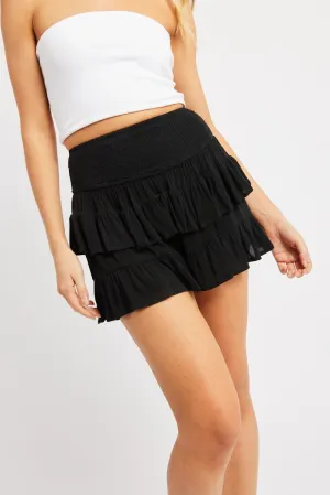 Black Skort Skirt Mini Elasticated Waist