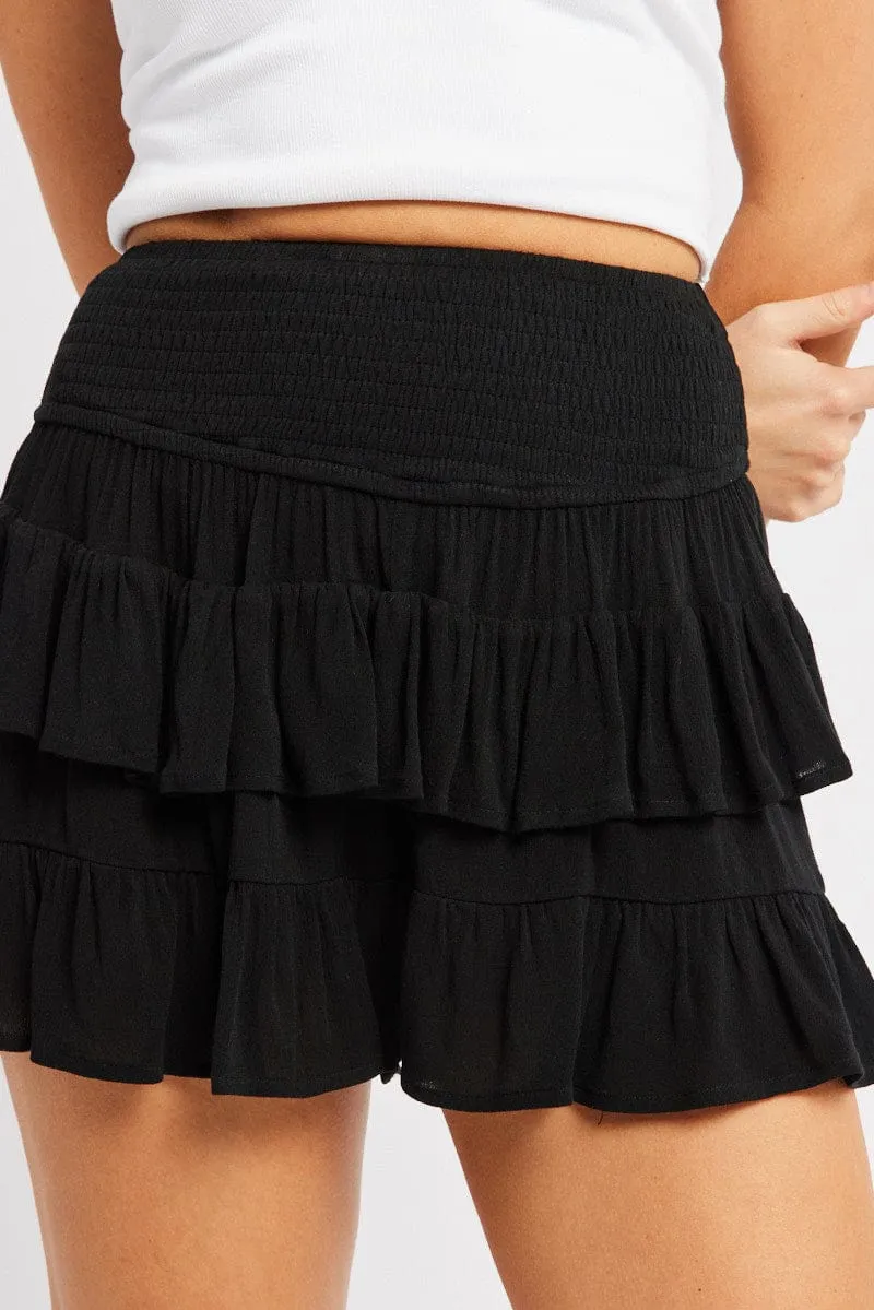 Black Skort Skirt Mini Elasticated Waist