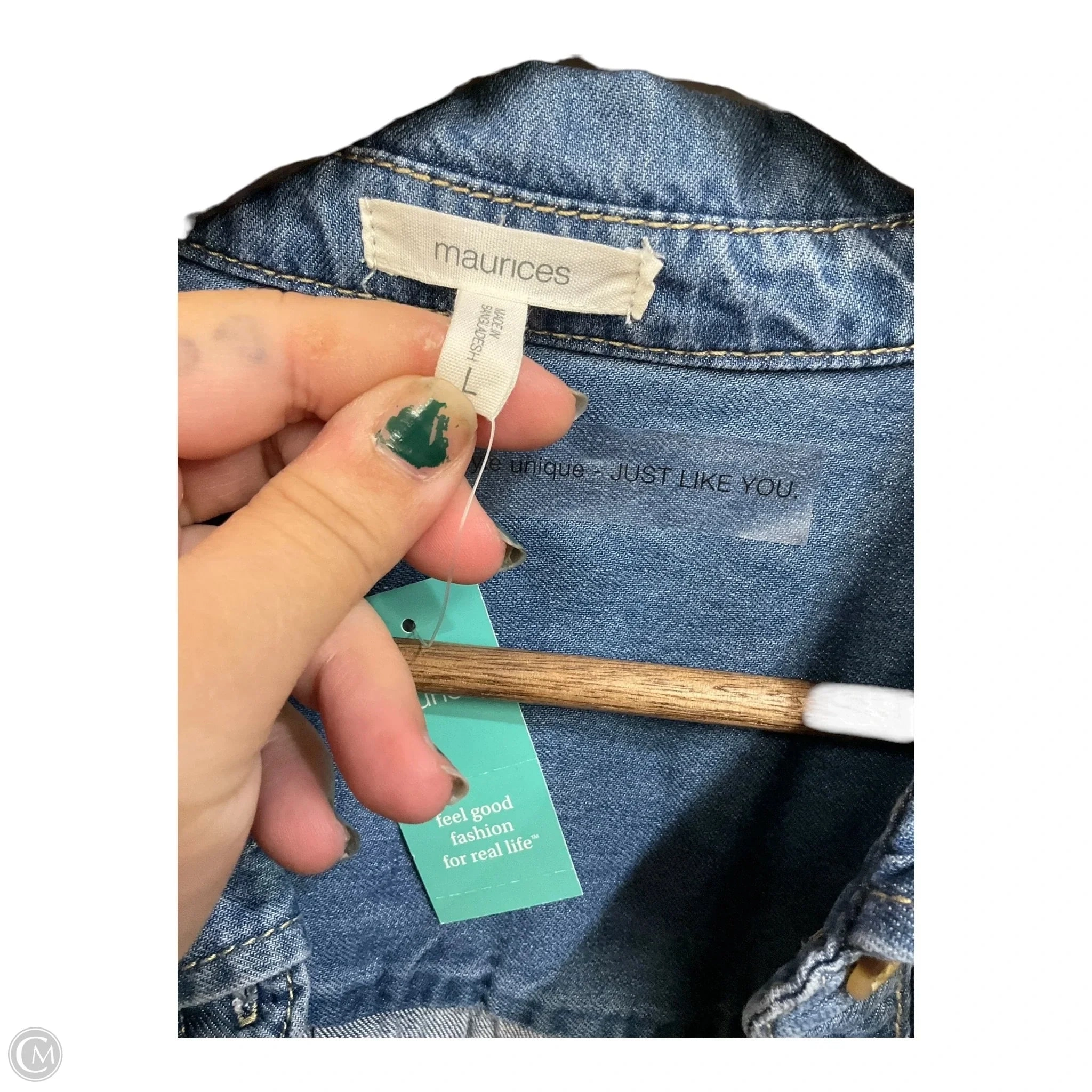 Blouse Long Sleeve By Maurices In Blue Denim, Size: L