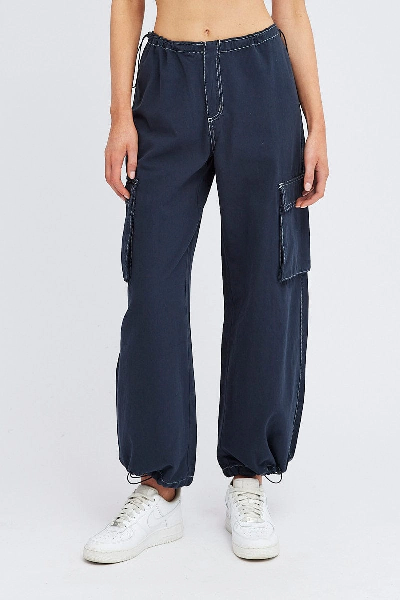 Blue Parachute Pants Low Rise