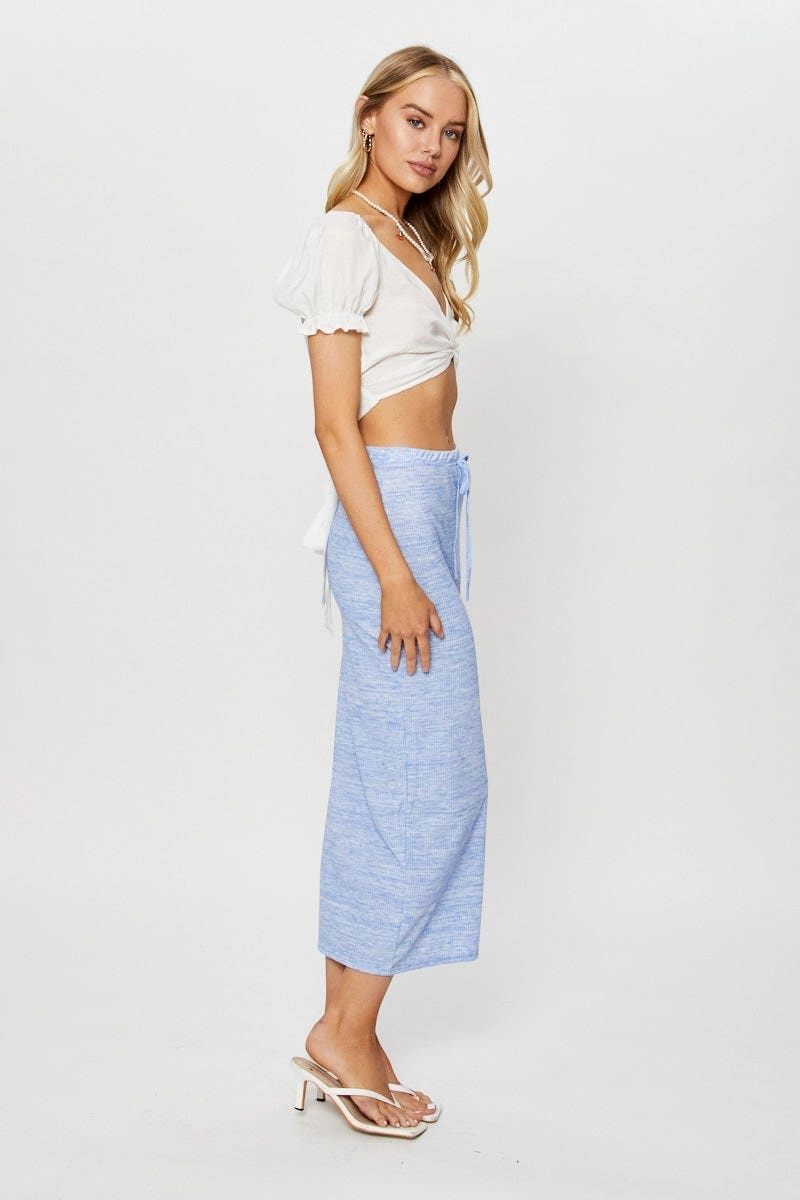 Blue Ribbed Bodycon Midi Skirt