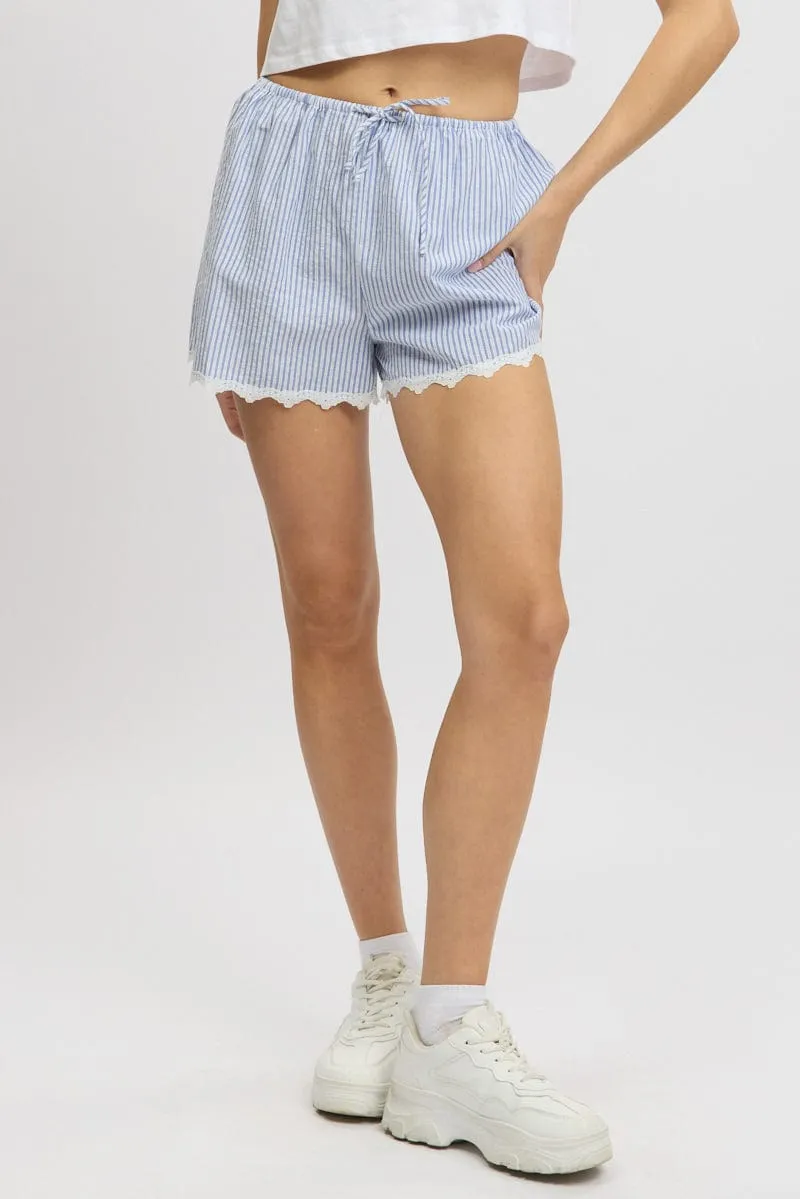 Blue Stripe Shorts Drawstring Waist