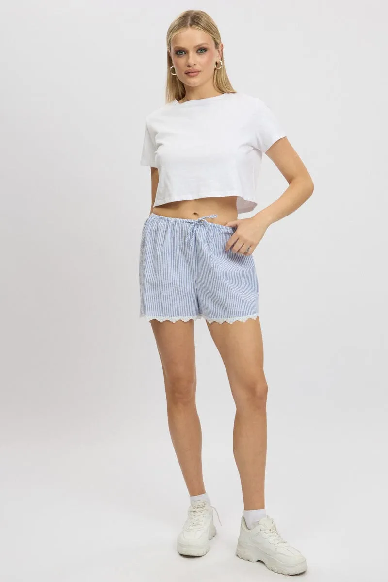 Blue Stripe Shorts Drawstring Waist