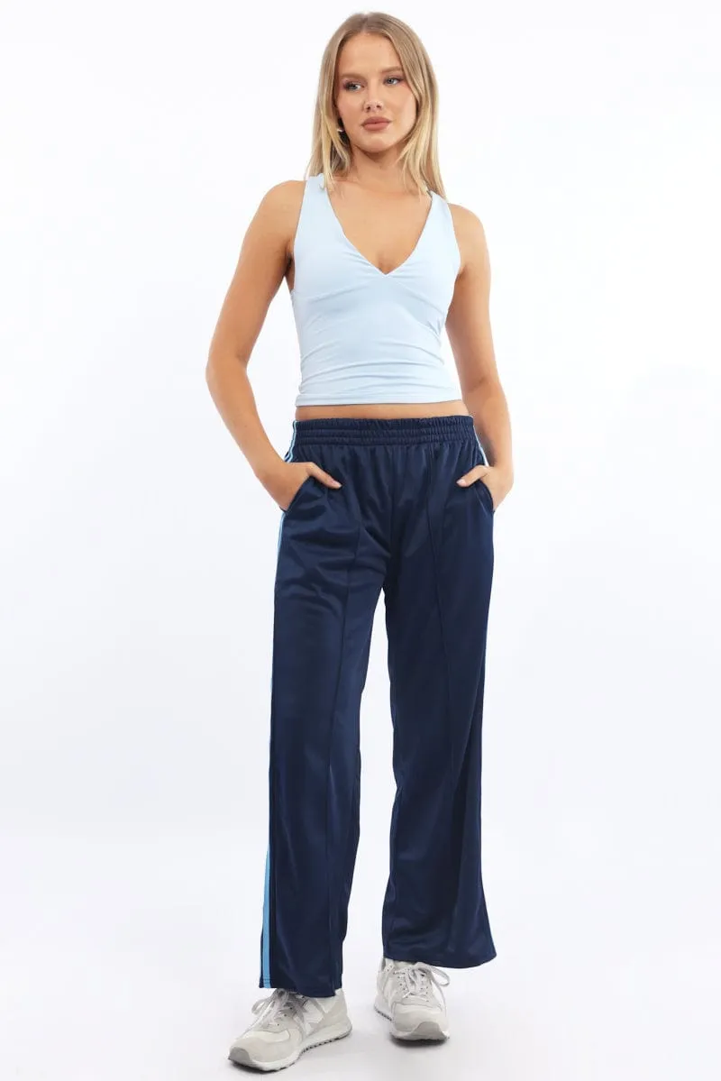 Blue Track Pants Side Stripe
