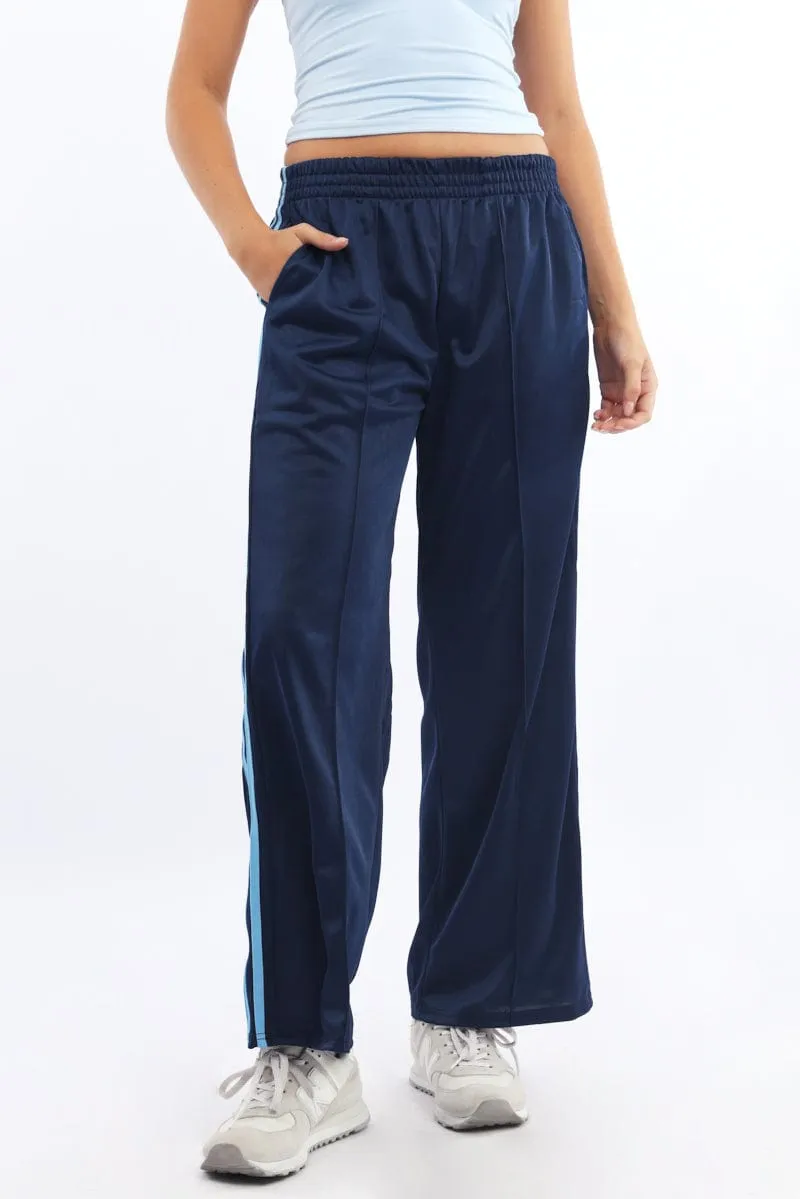 Blue Track Pants Side Stripe