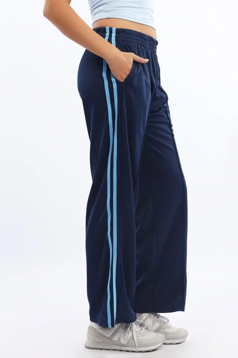 Blue Track Pants Side Stripe
