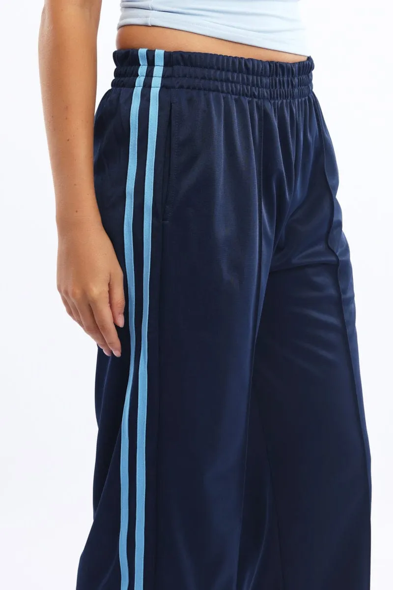 Blue Track Pants Side Stripe