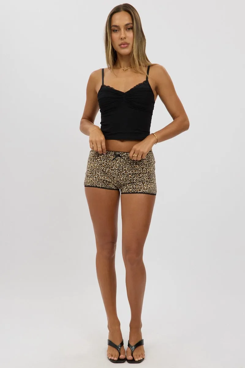 Brown Animal Print Micro Shorts Low Rise