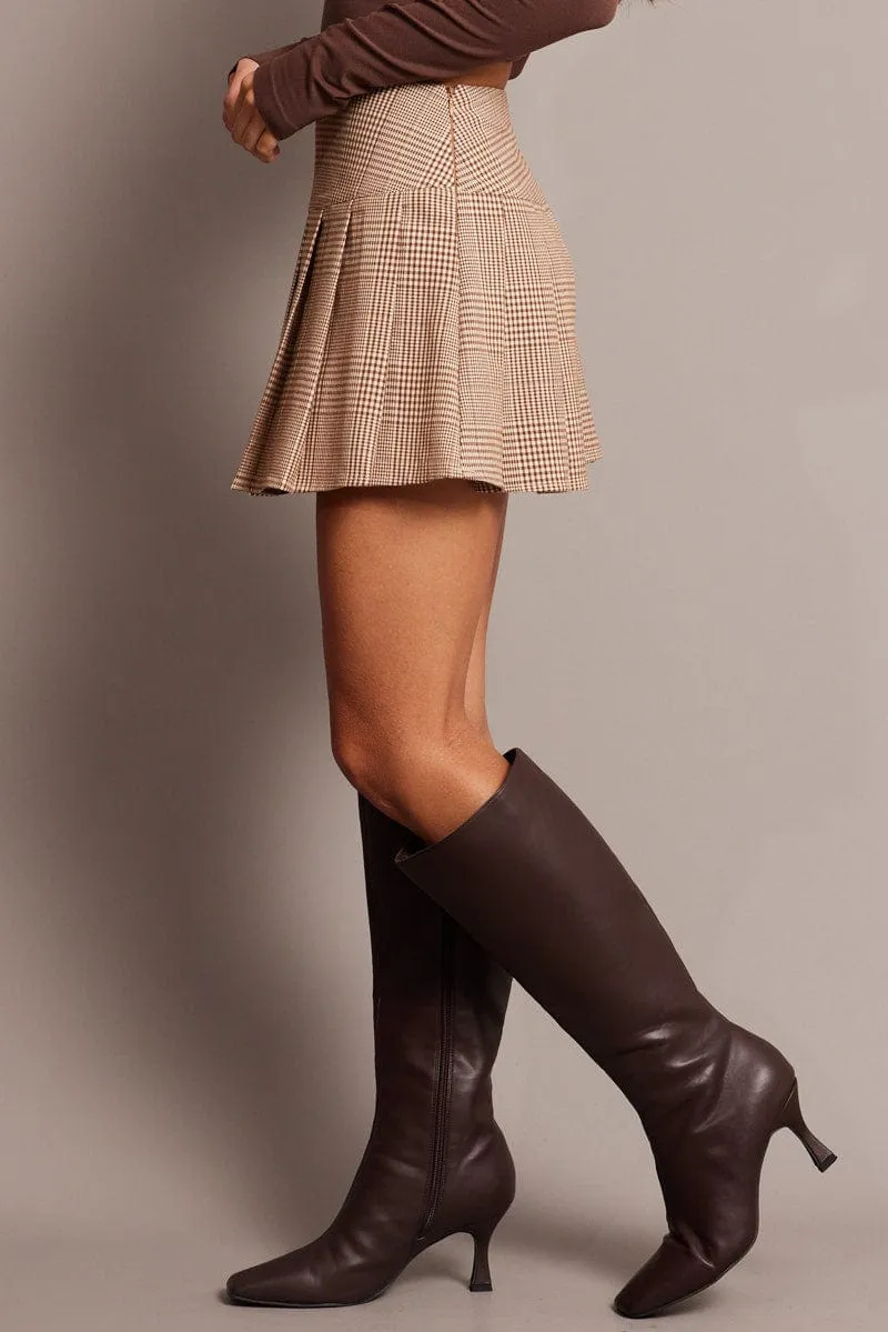 Brown Check Tennis Skirt Mini
