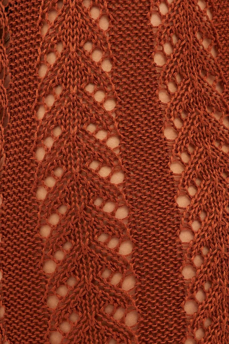 Brown Crochet Knit Pants Beachwear
