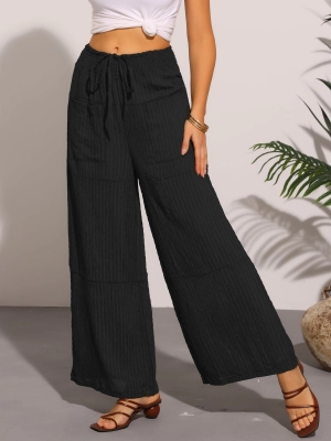 Casual Wide Leg Elastic Waist Pocketed Pants