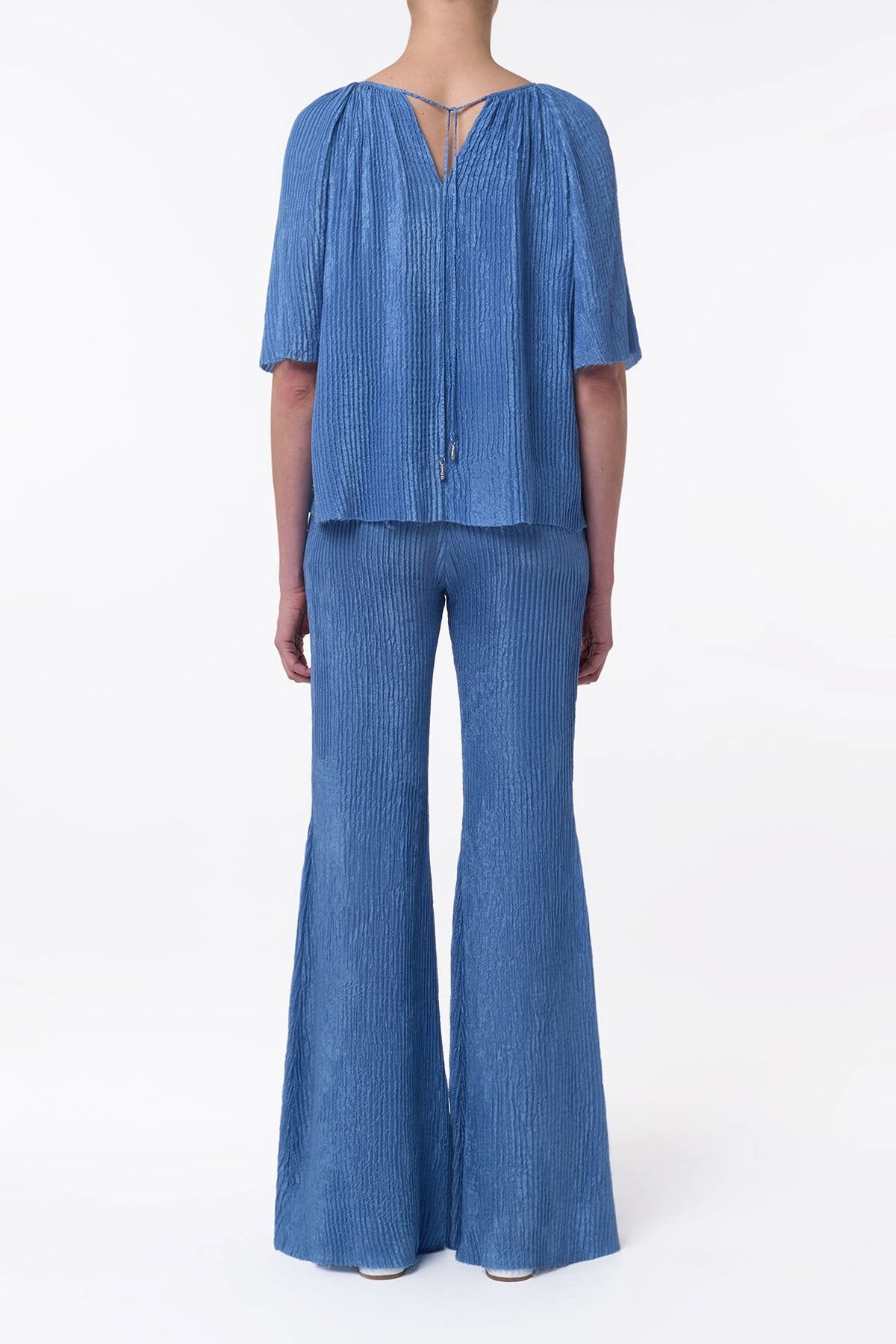 Claude Flare Pant in Sky Plisse Silk