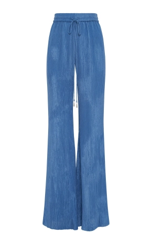 Claude Flare Pant in Sky Plisse Silk