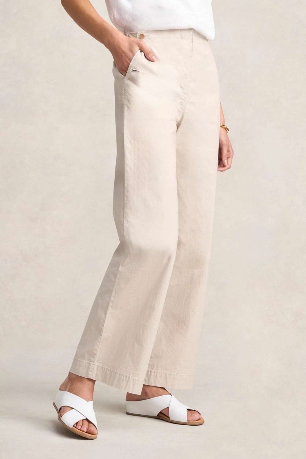 Cotton Wide Leg Pant - Pebble