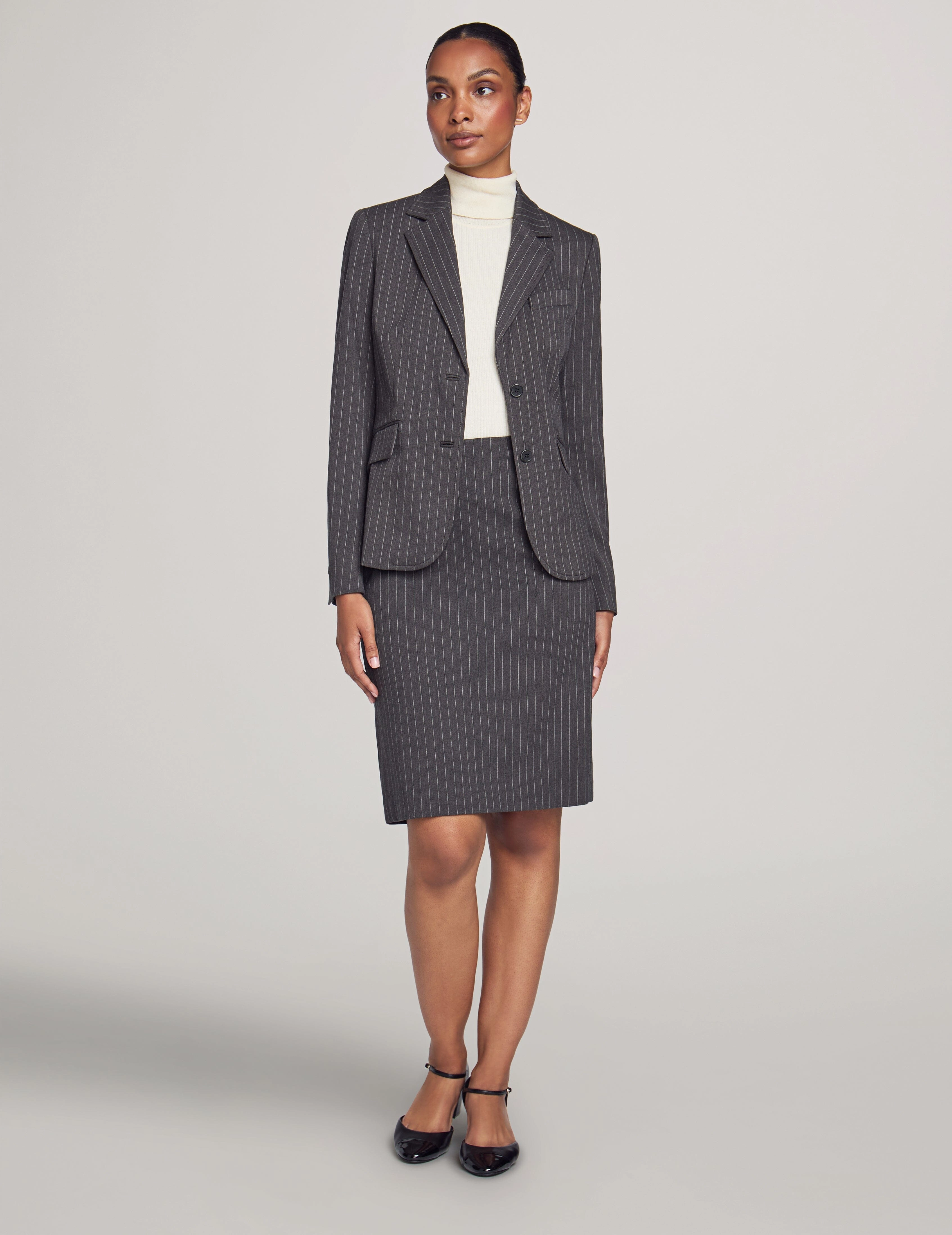 Executive Collection Pinstripe Two Button Jacket With Pant and Skirt- Sale