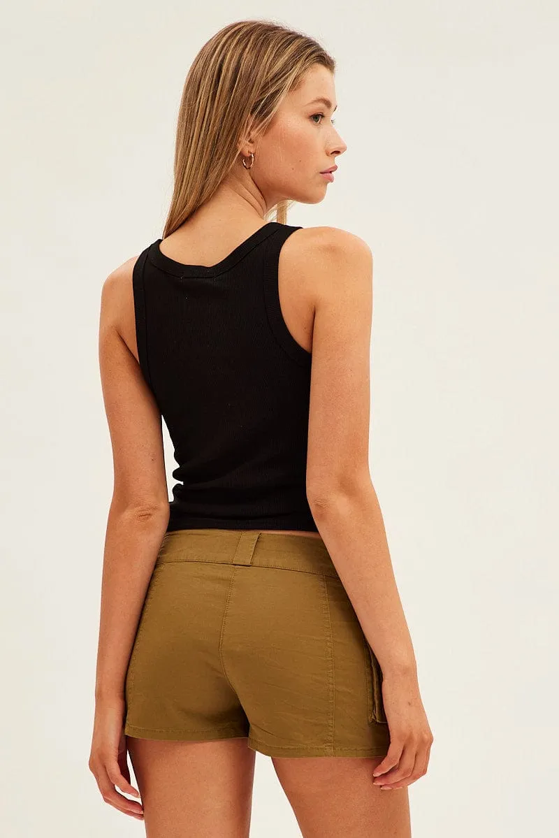 Green Cargo Shorts Low Rise
