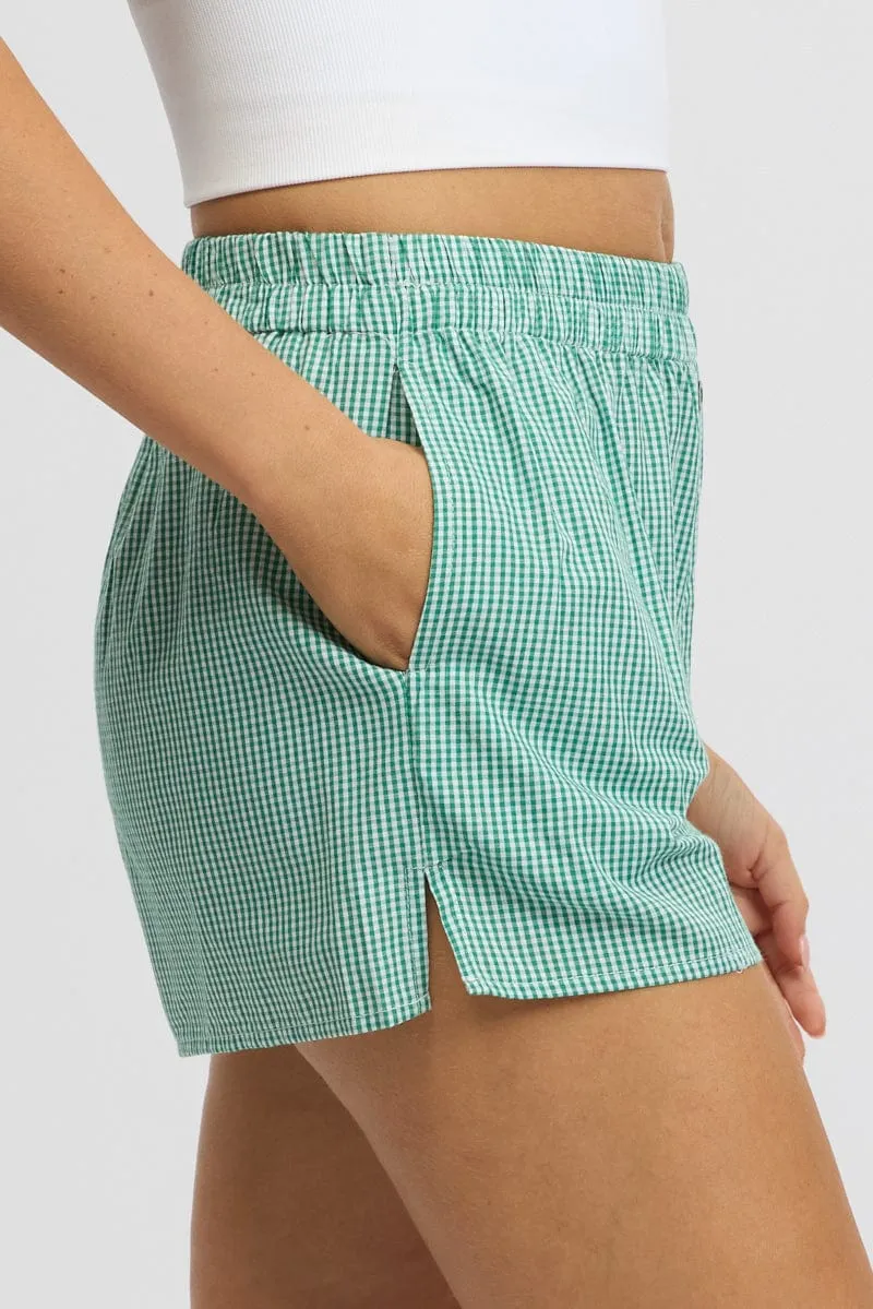 Green Check Boxer Shorts Elasticated Waist