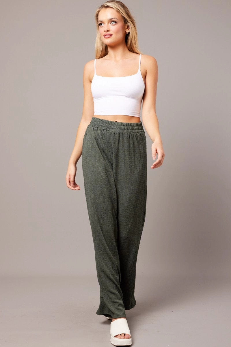 Green Wide Leg Pants Elasticated Waist