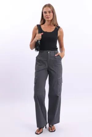 Grey Cargo Pants Mid Rise