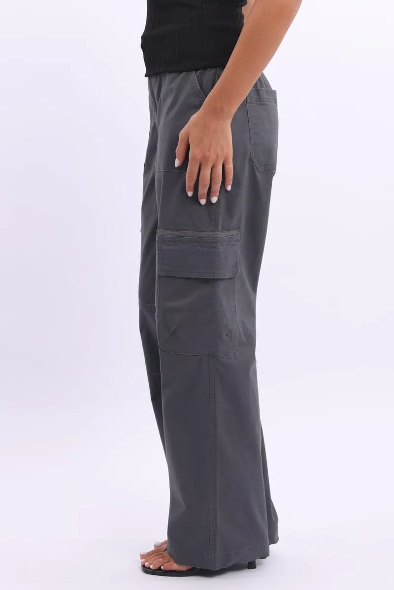 Grey Cargo Pants Mid Rise
