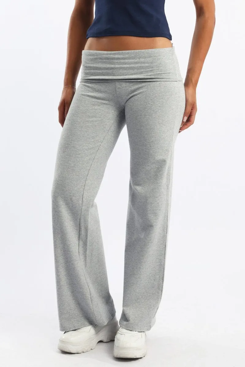 Grey Wide Leg Pants Folded Waist Jersey