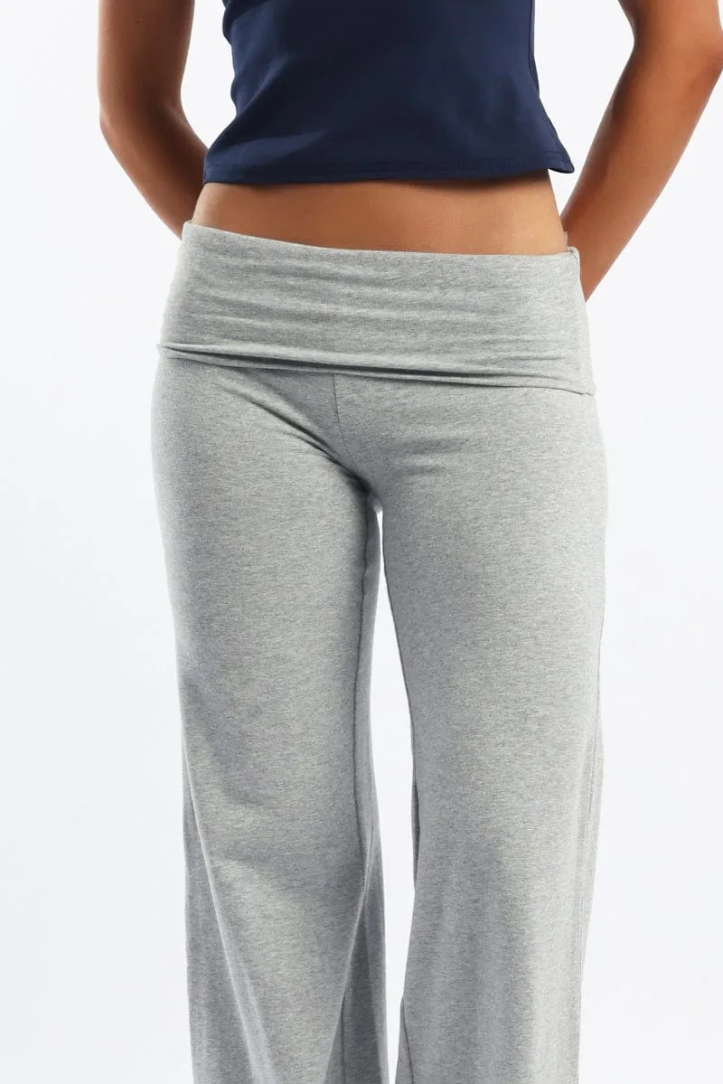 Grey Wide Leg Pants Folded Waist Jersey