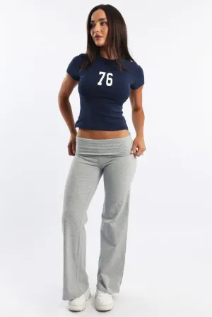 Grey Wide Leg Pants Folded Waist Jersey