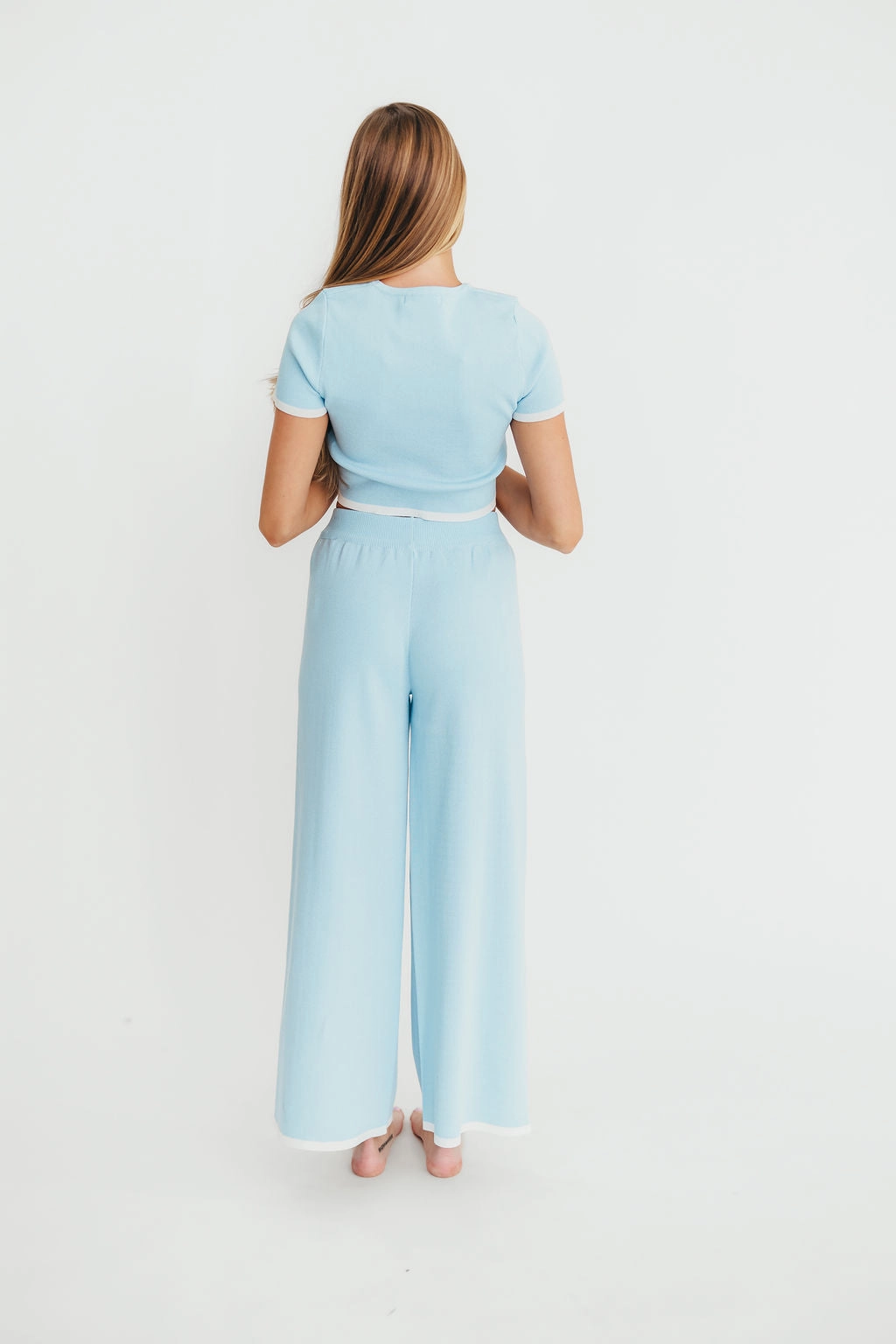 Lindsay Cropped Top and Pants Set in Light Blue