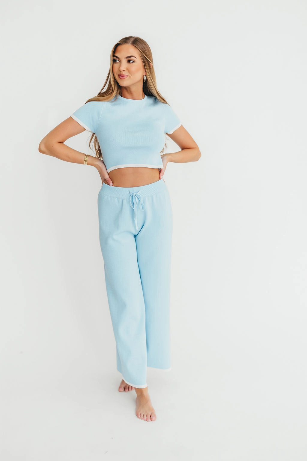 Lindsay Cropped Top and Pants Set in Light Blue