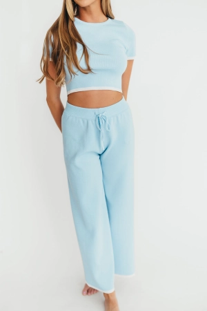 Lindsay Cropped Top and Pants Set in Light Blue