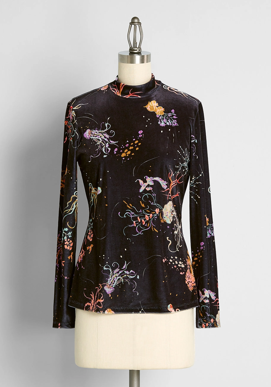 Lusting For The Limelight Velvet Mock Neck Top
