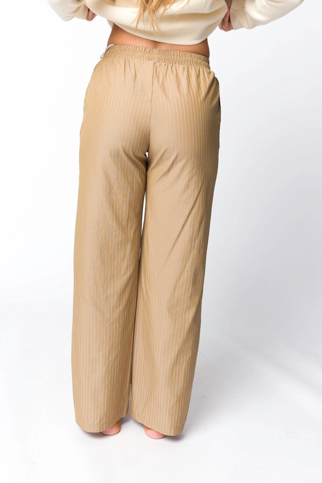 Michelle Striped Pajama Style Pants in Camel
