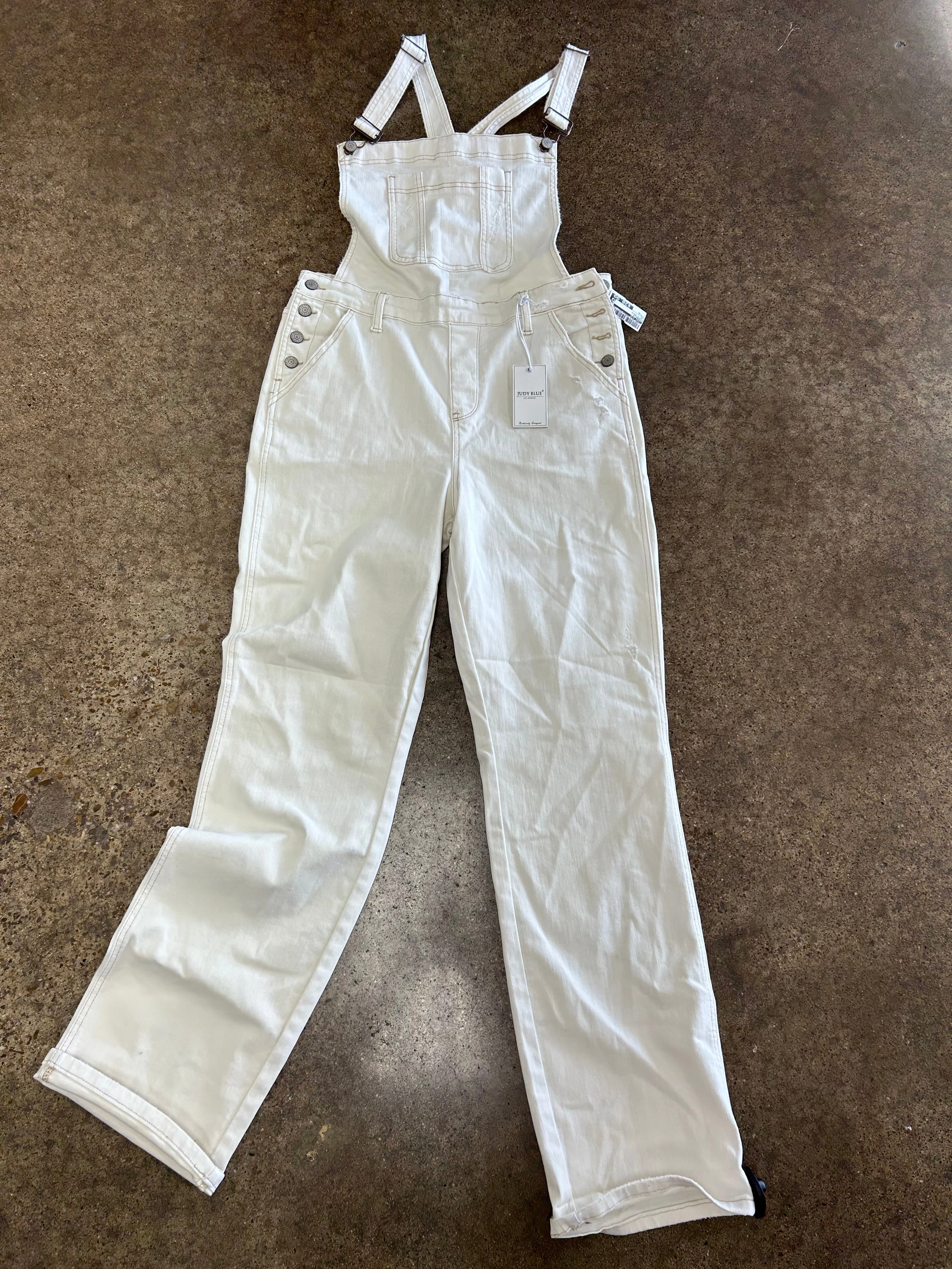 Overalls By Judy Blue In White Denim, Size:Xl