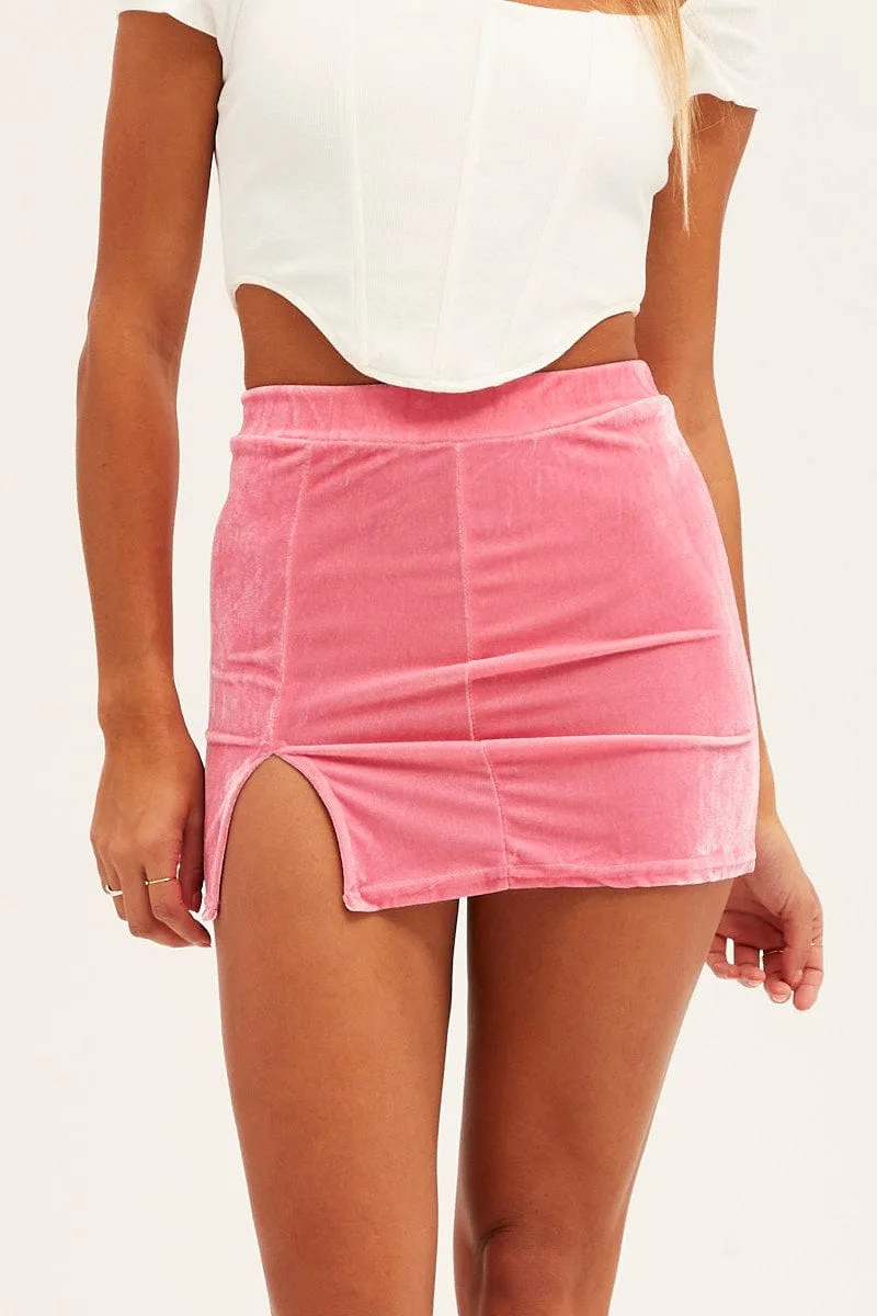 Pink Velvet Slip Mini Skirt
