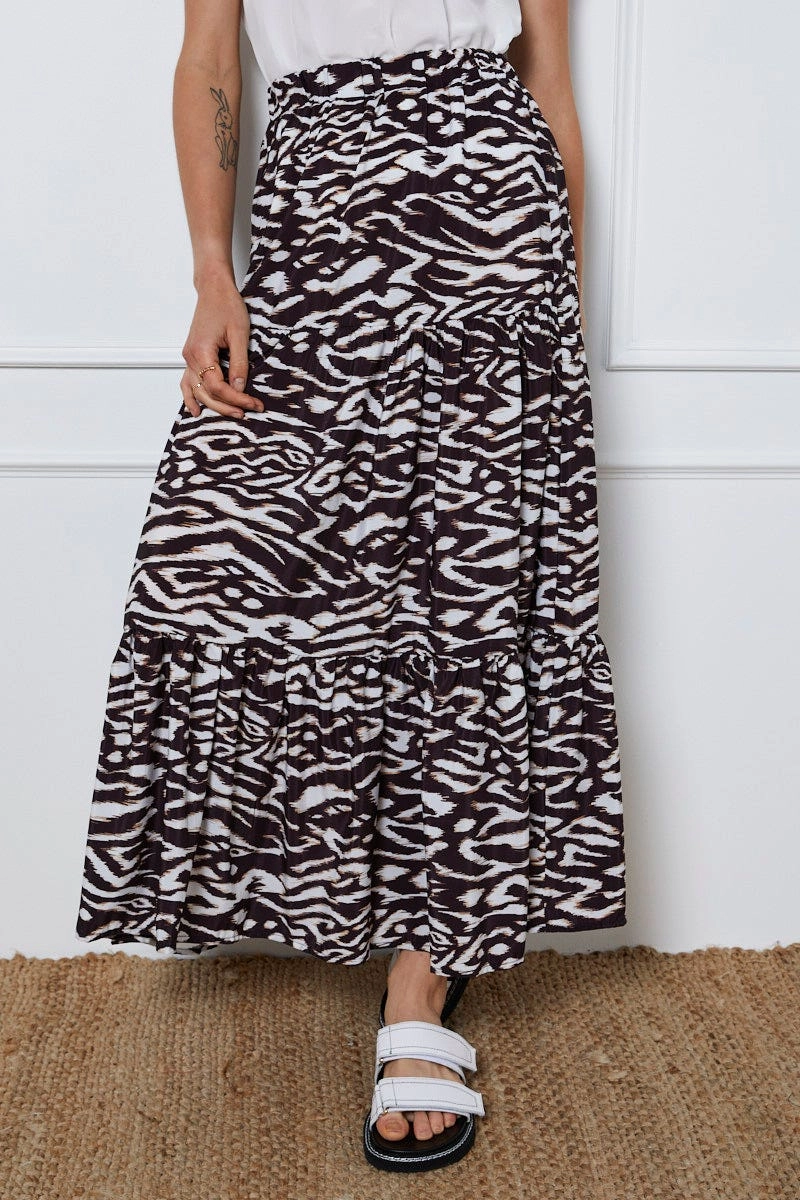 Print Tiered Maxi Skirt