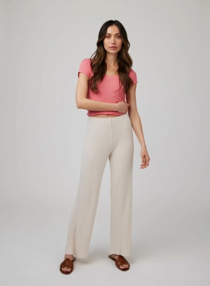 Ribbed Wide Leg Pant - Sand Shell