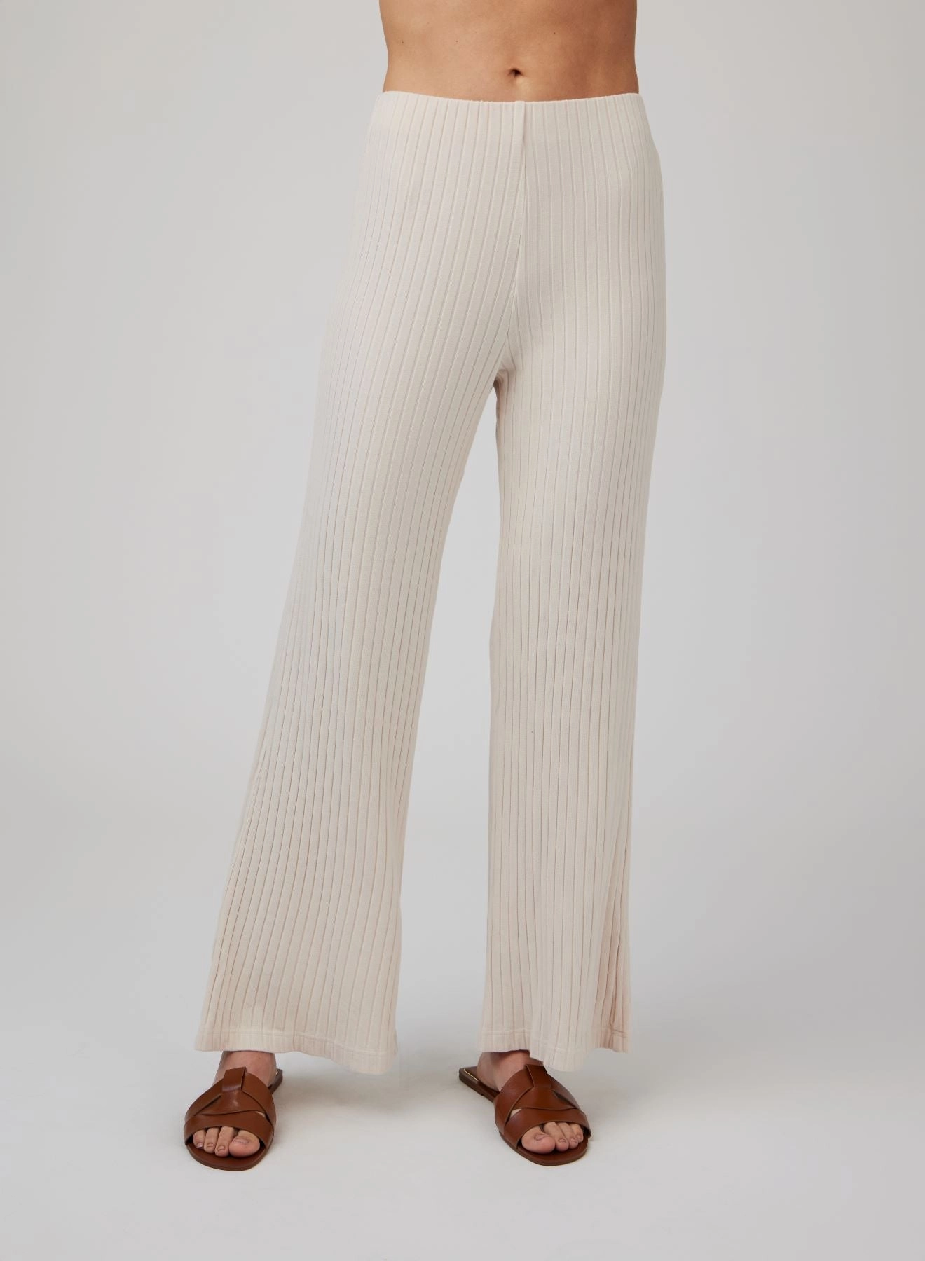 Ribbed Wide Leg Pant - Sand Shell