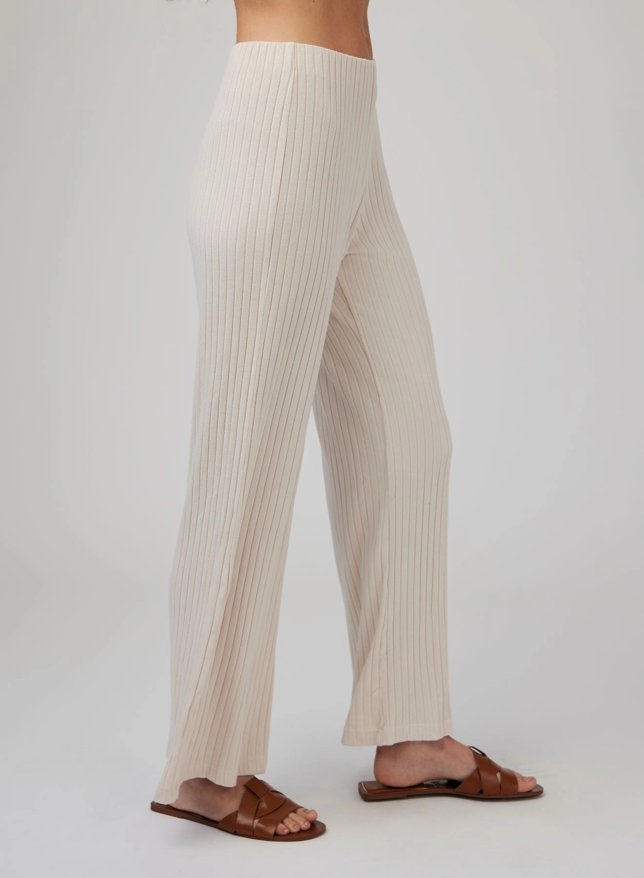 Ribbed Wide Leg Pant - Sand Shell
