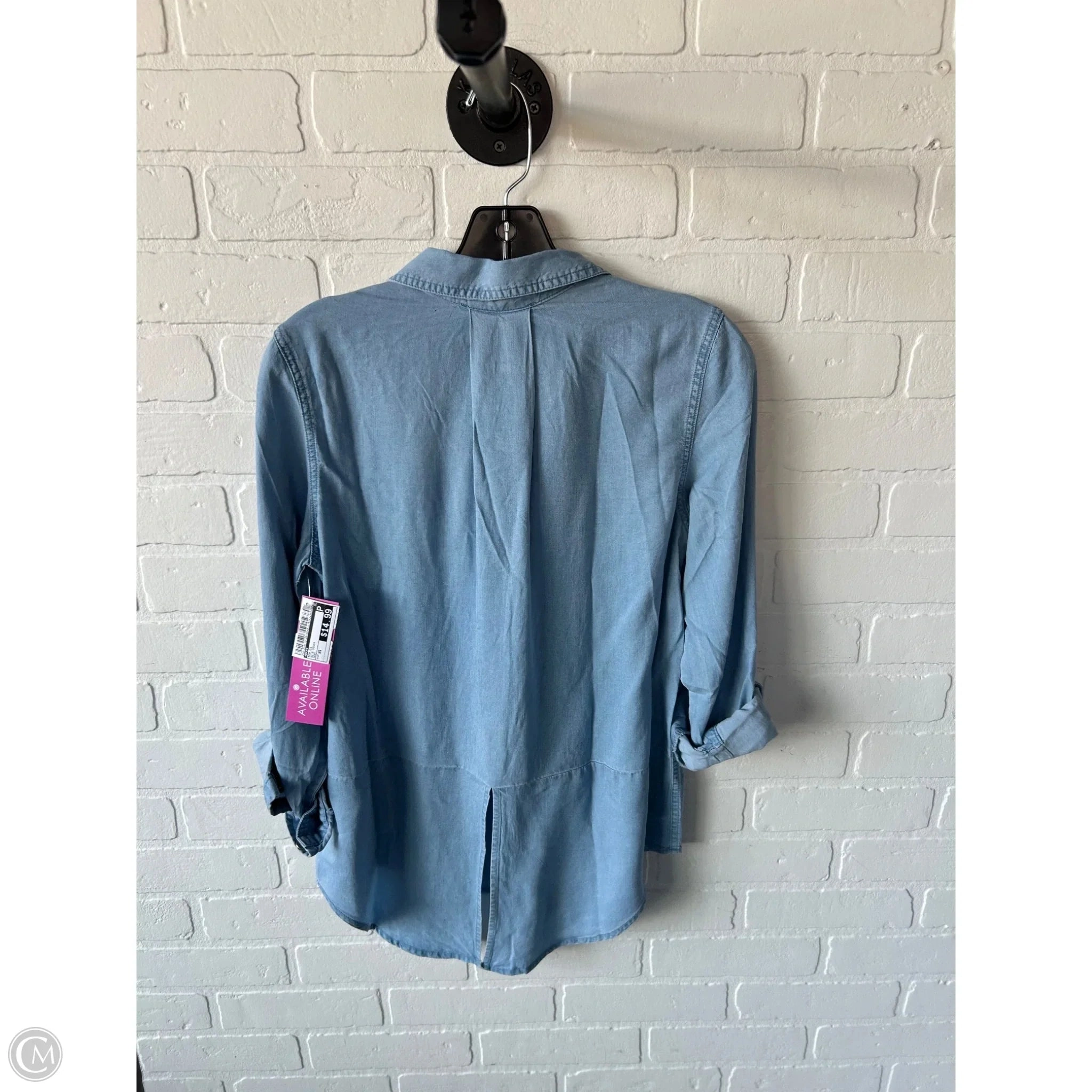 Top Long Sleeve By Dkny In Blue Denim, Size: Xs