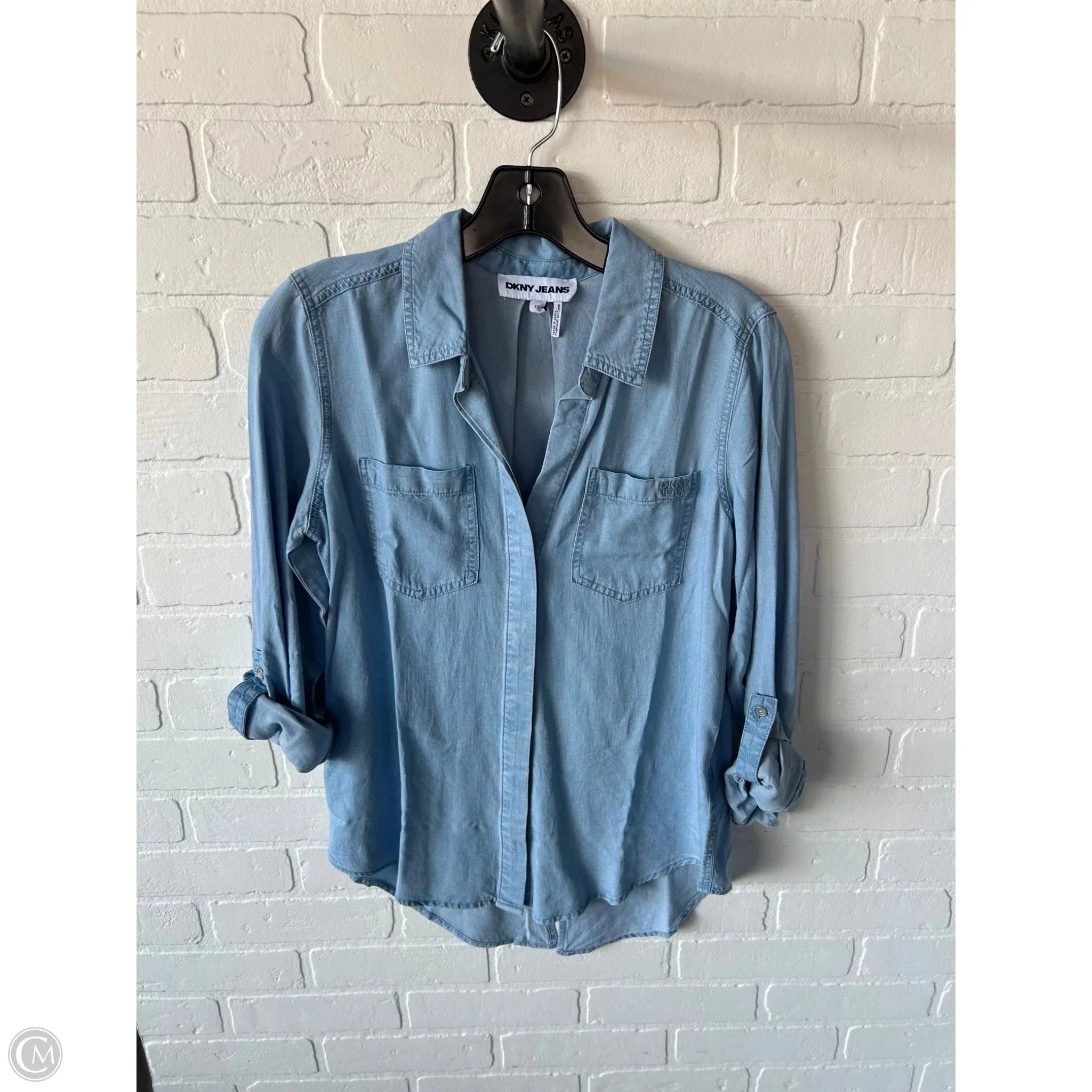 Top Long Sleeve By Dkny In Blue Denim, Size: Xs